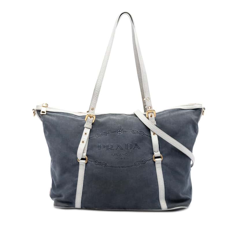 Prada Canvas Canapa Logo Satchel Blue Good condition - Front View
