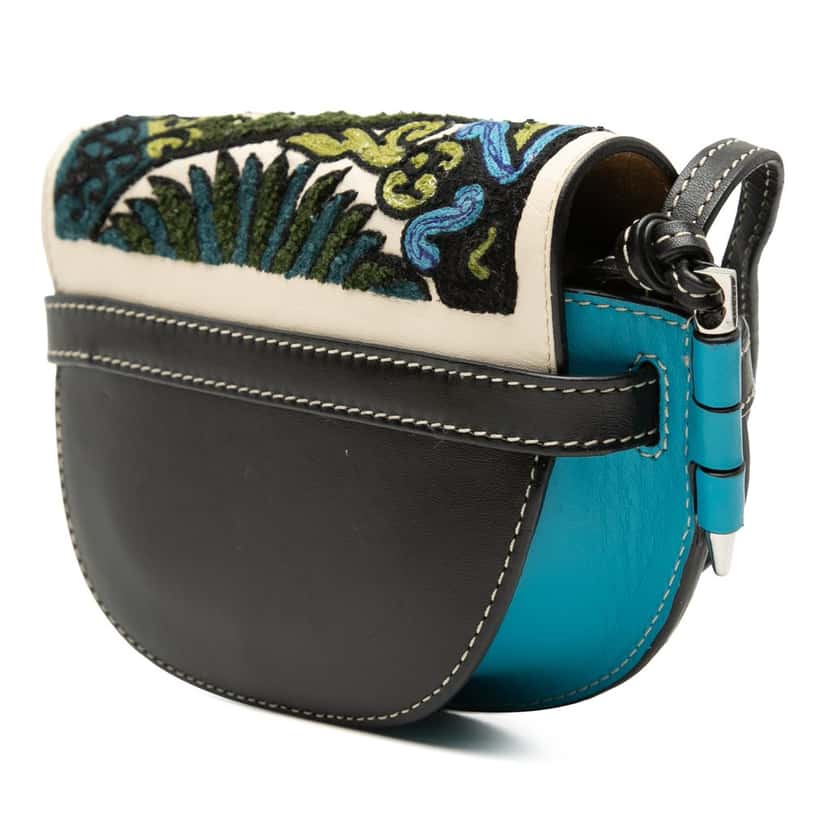 Loewe William De Morgan Mini Embroidered Leather Floral Gate Crossbody Blue Leather Very good condition - Back View
