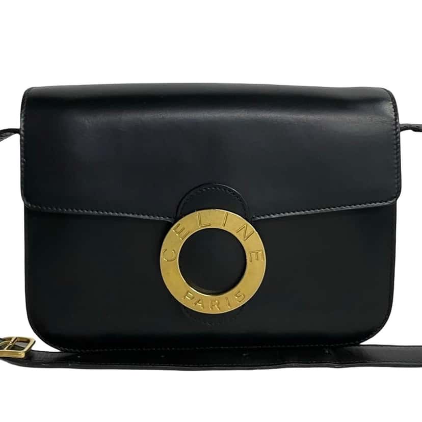 Celine Calfskin Circle Logo Crossbody Black Leather Very good condition - Front View