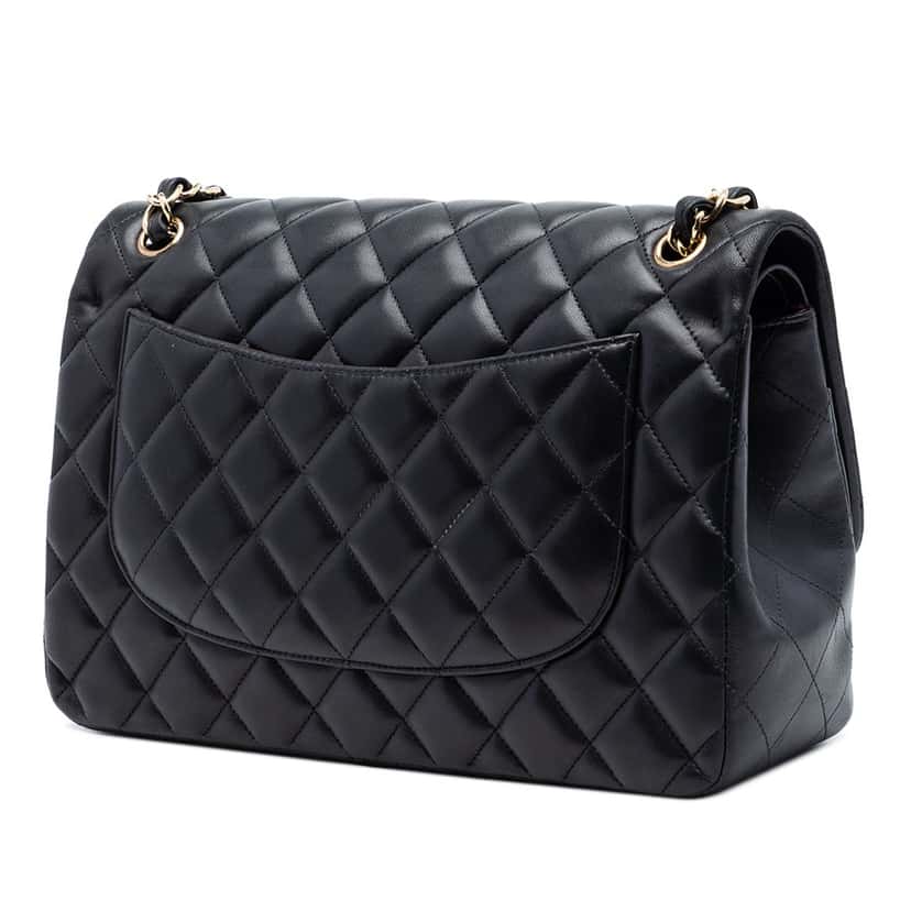 Chanel Jumbo Classic Lambskin Double Flap Black Leather Very good condition - Back View