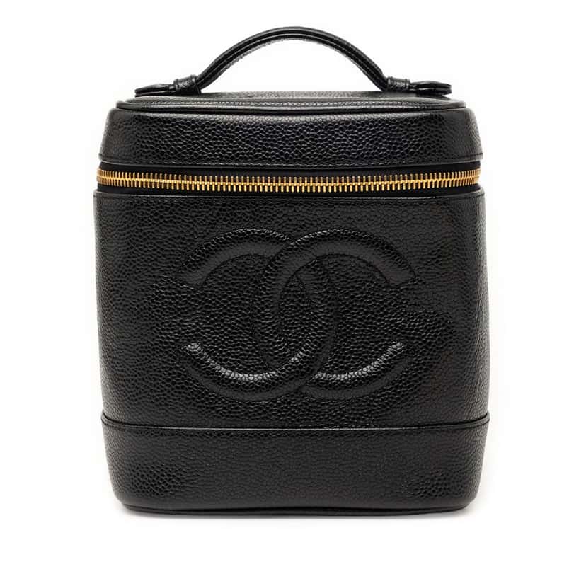 Chanel CC Caviar Vanity Bag Black Leather Very good condition - Front View