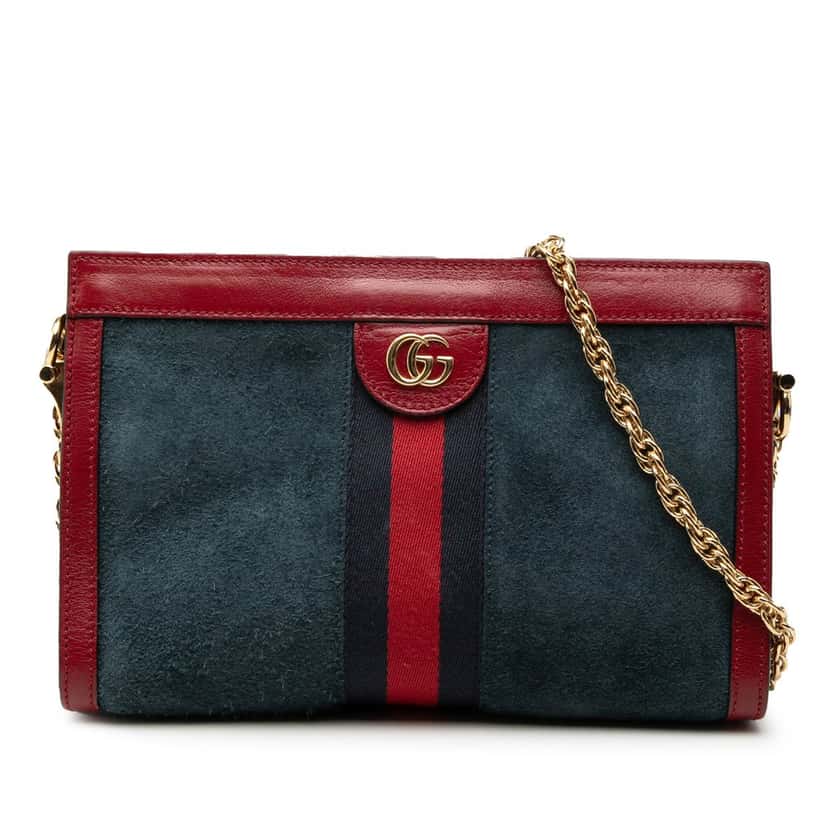 Gucci Small Suede Web Ophidia Chain Crossbody Blue Leather Very good condition - Front View