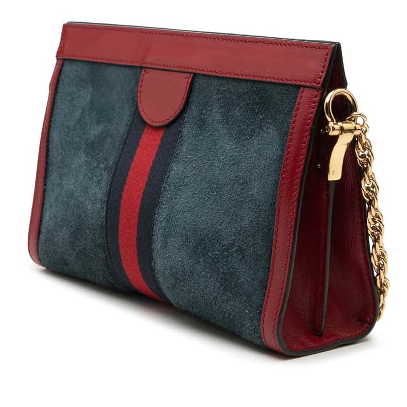 Gucci Small Suede Web Ophidia Chain Crossbody Blue Leather Very good condition - Back View