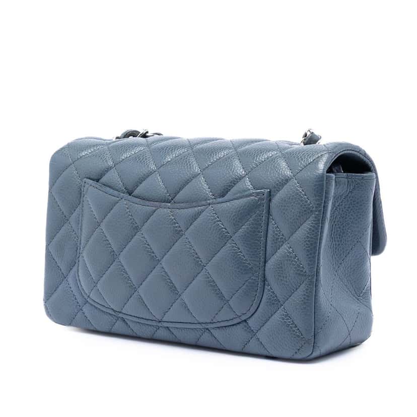 Chanel Mini Rectangular Classic Caviar Single Flap Blue Leather Very good condition - Back View