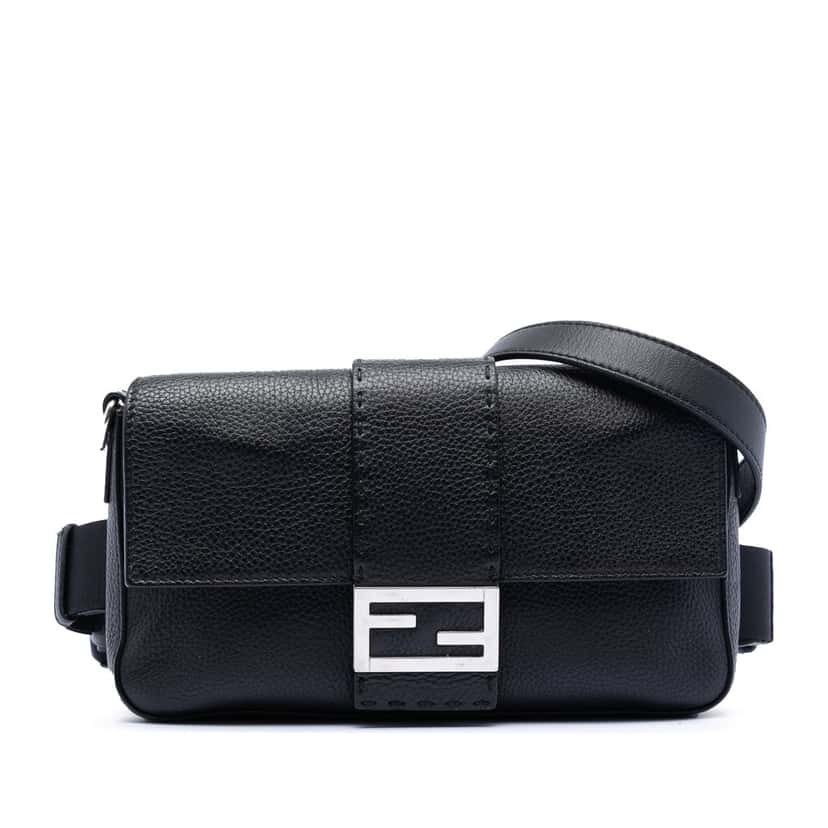 Fendi Leather Selleria Convertible Baguette Satchel Black Leather Very good condition - Front View