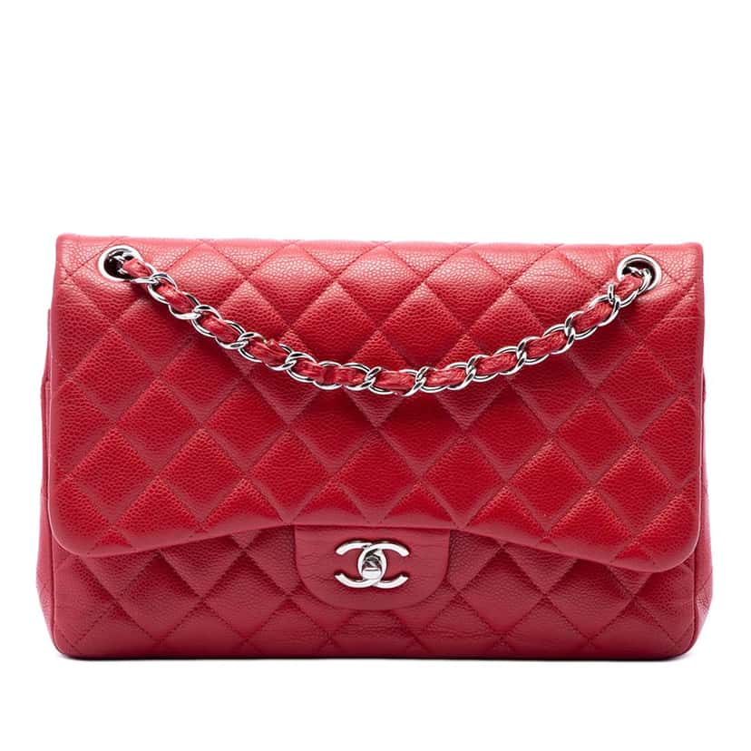 Chanel Jumbo Classic Caviar Double Flap Red Leather Very good condition - Front View