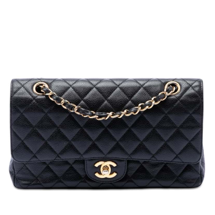 Chanel Medium Classic Caviar Double Flap Black Leather Very good condition - Front View