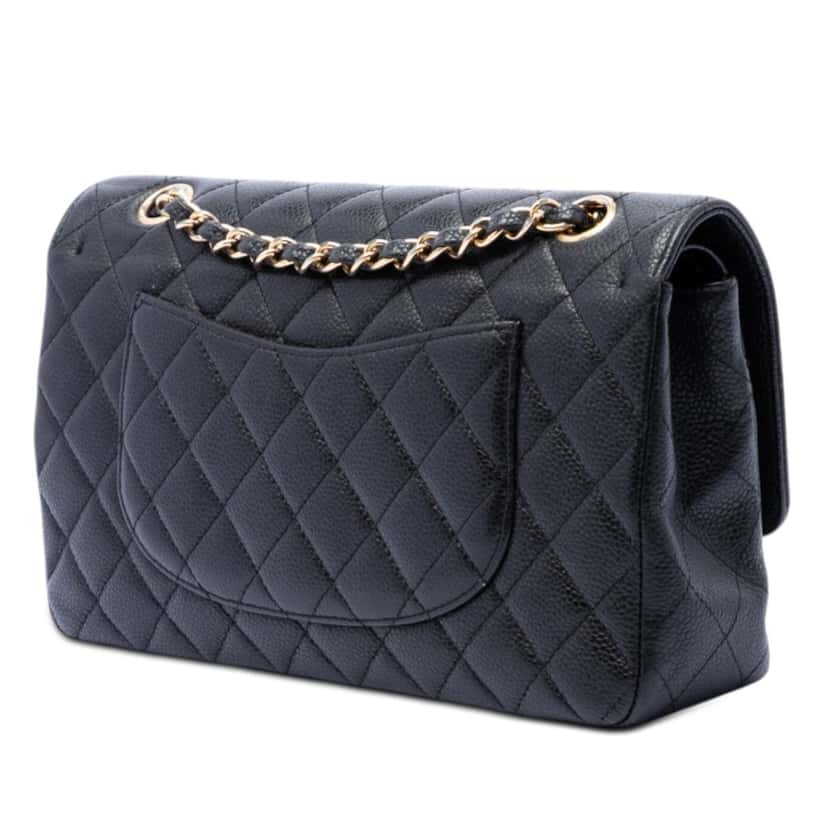Chanel Medium Classic Caviar Double Flap Black Leather Very good condition - Back View