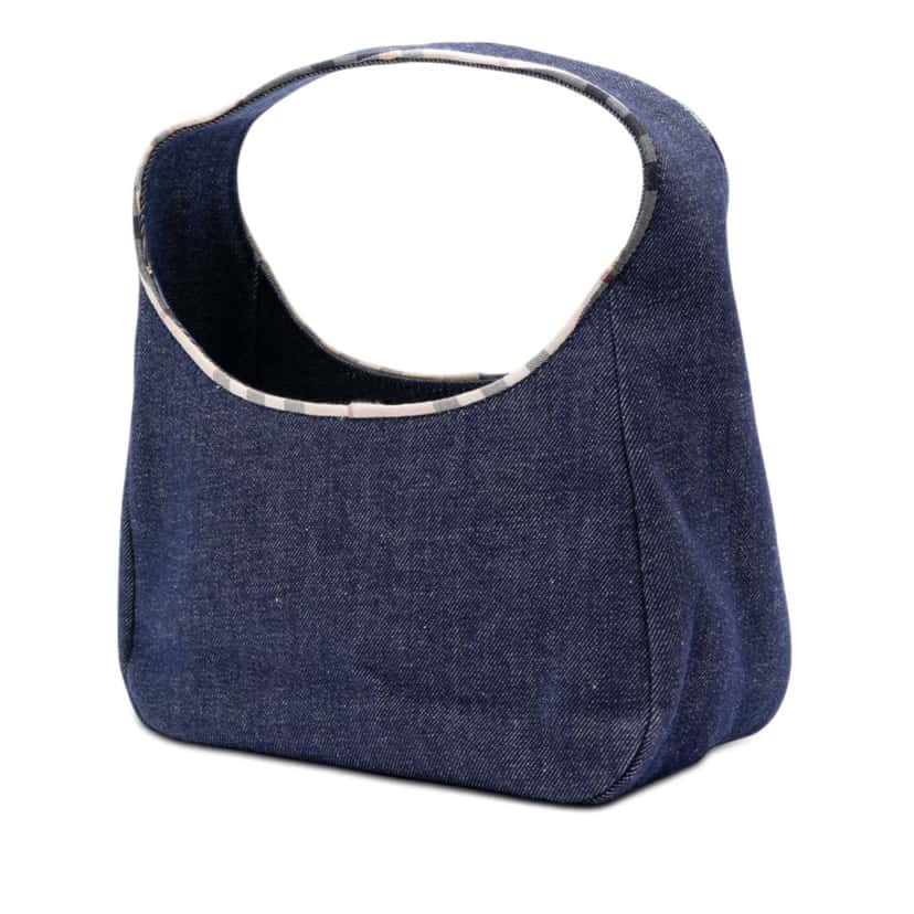 Burberry House Check Canvas Trimmed Denim Handbag Blue Very good condition - Back View