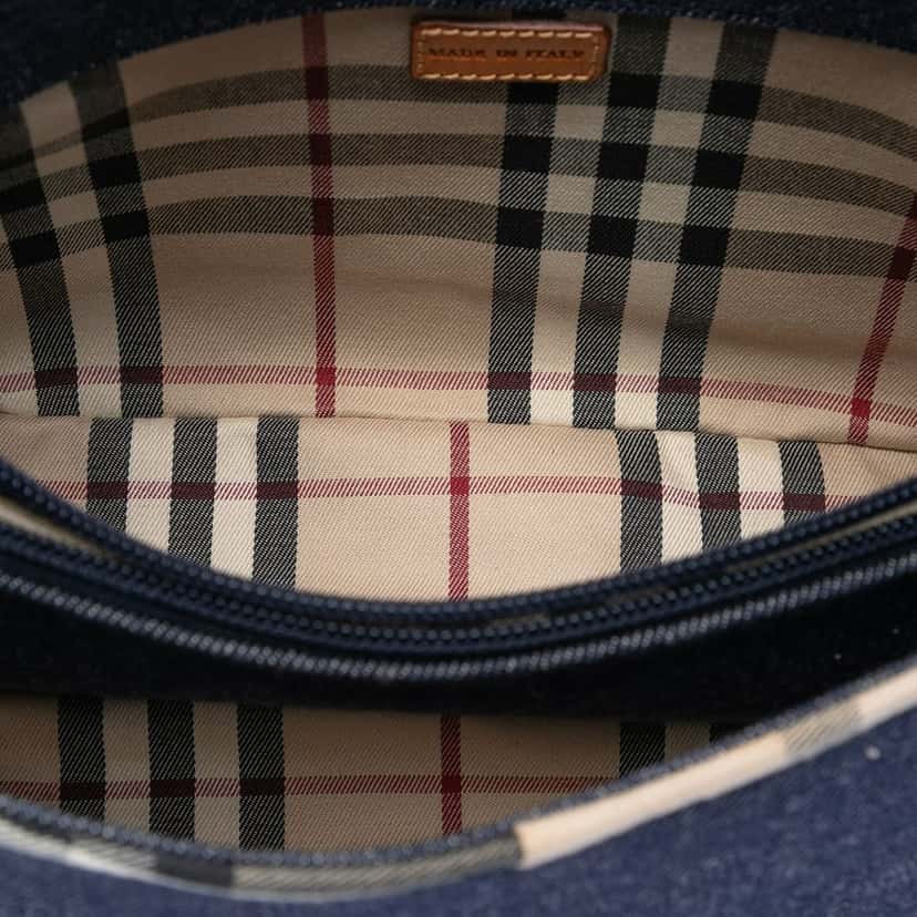 Burberry House Check Canvas Trimmed Denim Handbag Blue Very good condition - Model View
