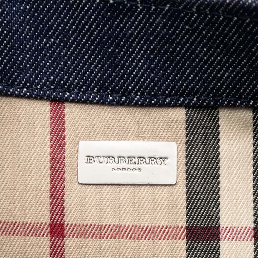 Burberry House Check Canvas Trimmed Denim Handbag Blue Very good condition - Box View