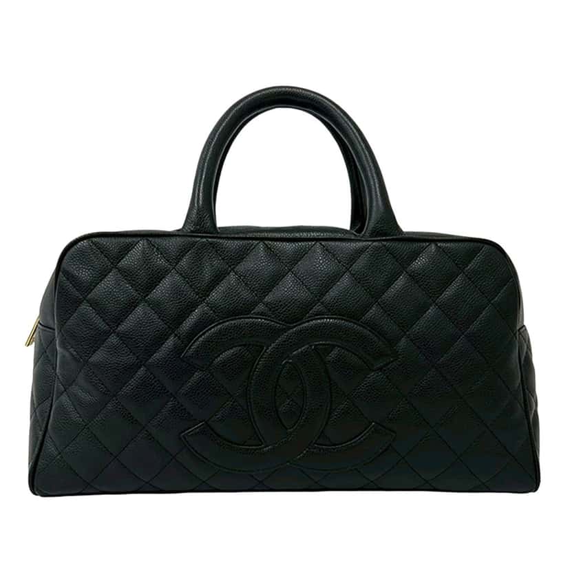 Chanel Large CC Quilted Caviar Bowler Bag Black Leather Very good condition - Front View