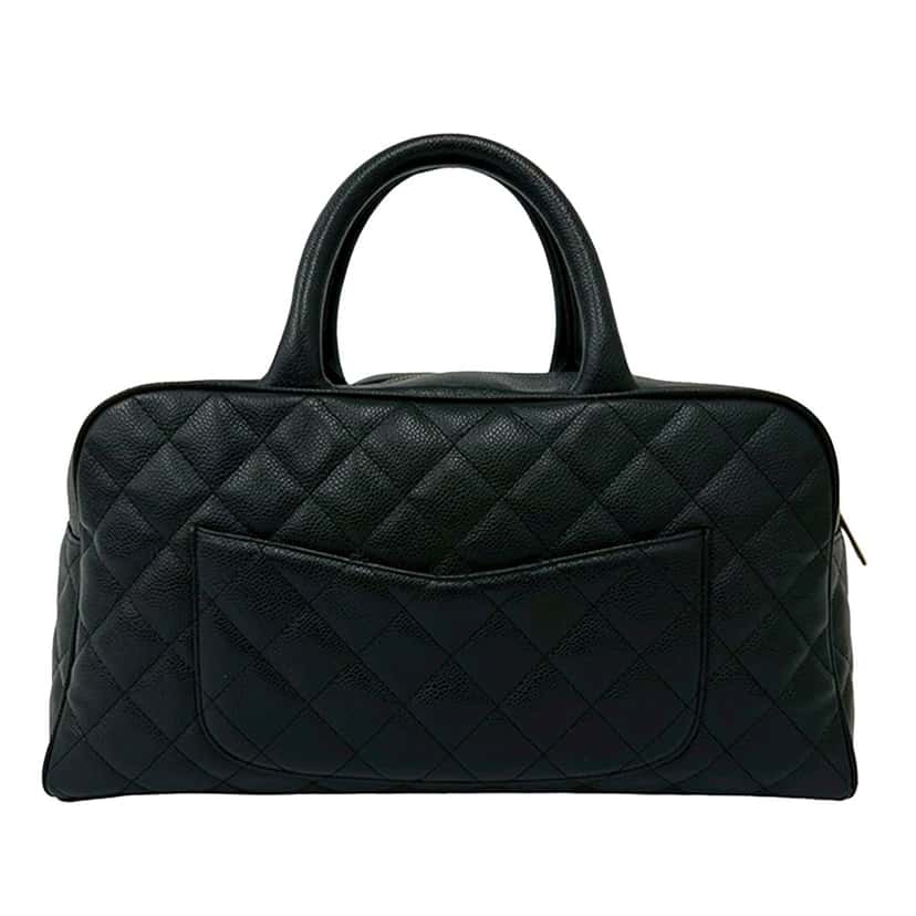 Chanel Large CC Quilted Caviar Bowler Bag Black Leather Very good condition - Back View