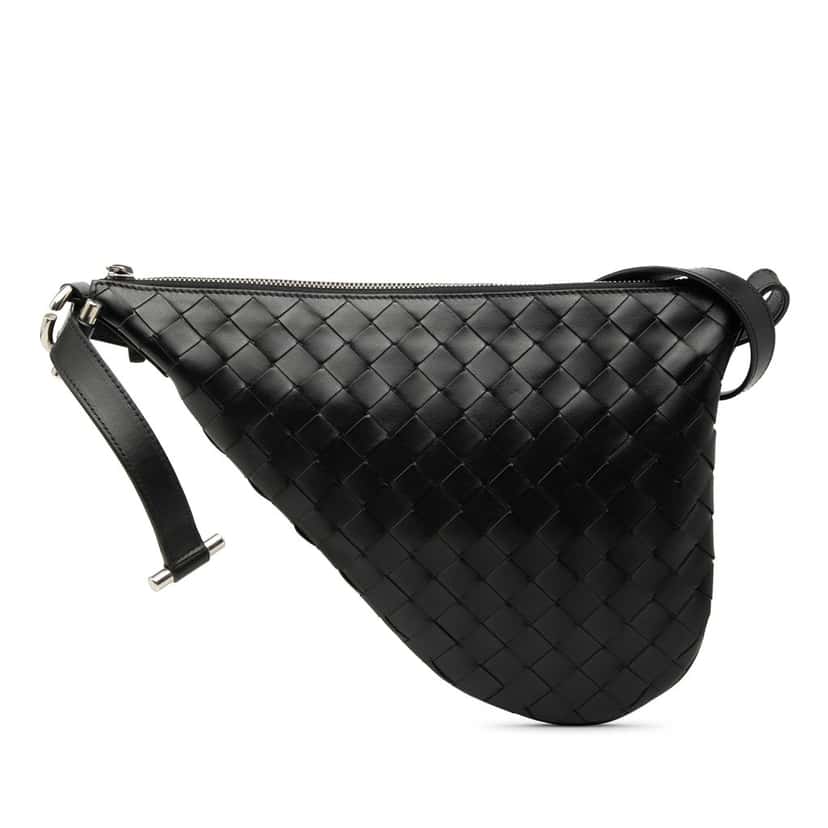Bottega Veneta Small Leather Intrecciato Virgule Crossbody Black Leather Very good condition - Front View