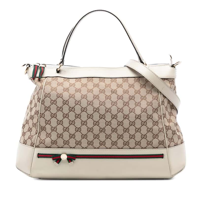 Gucci GG Canvas Web Mayfair Satchel Beige Very good condition - Front View