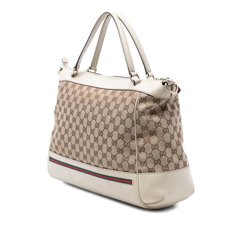 Gucci GG Canvas Web Mayfair Satchel Beige Very good condition - Back View