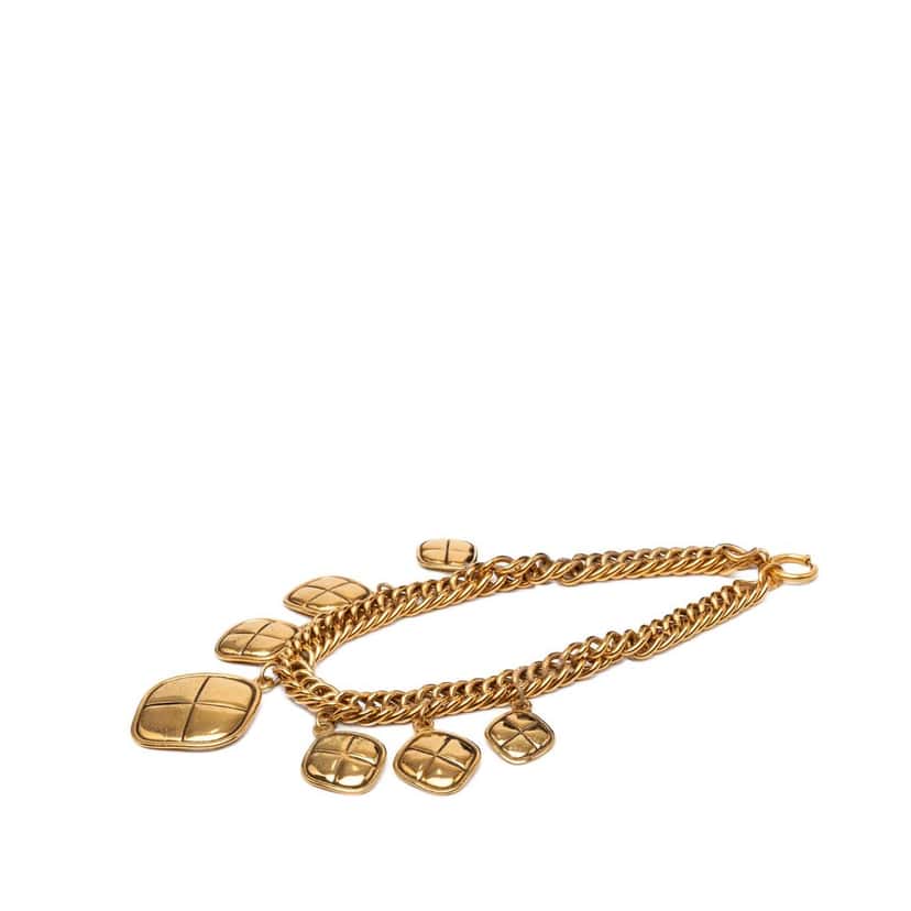 Chanel Gold Plated Quilted Diamond Charms Necklace Gold Metal Very good condition - Front View