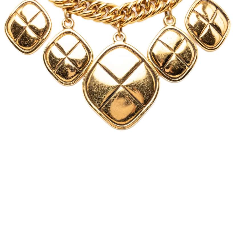 Chanel Gold Plated Quilted Diamond Charms Necklace Gold Metal Very good condition - Back View