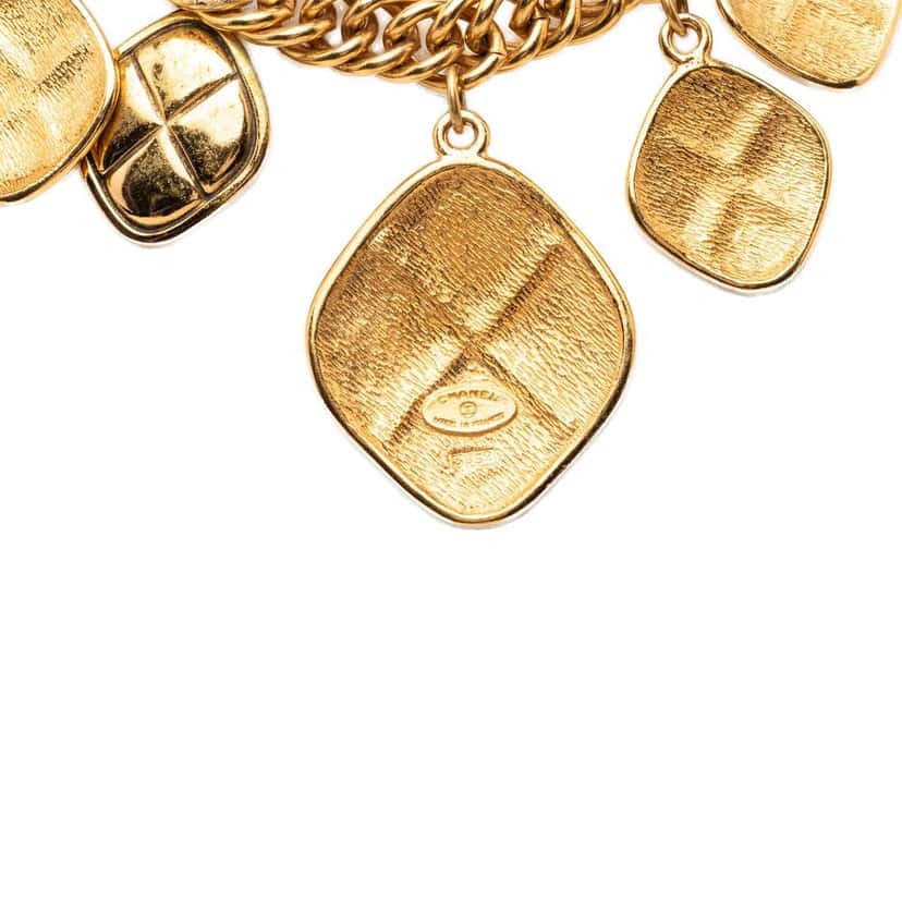 Chanel Gold Plated Quilted Diamond Charms Necklace Gold Metal Very good condition - Inside View