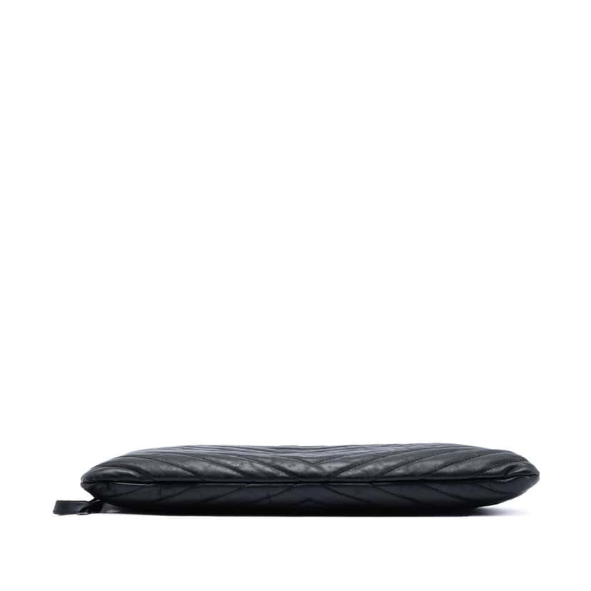 Saint Laurent Chevron Calfskin Monogram Zip A4 Pouch Black Leather Very good condition - Inside View