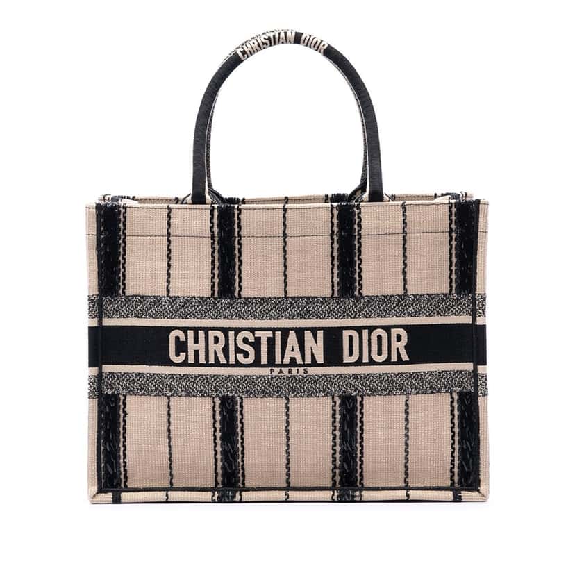 Dior Medium Embroidered Canvas Bayadere Book Tote Beige Very good condition - Front View
