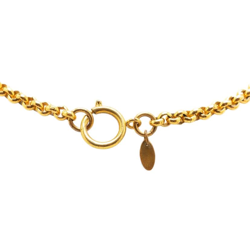 Chanel CC Gold Plated Circle Pendant Necklace Gold Metal Very good condition - Back View