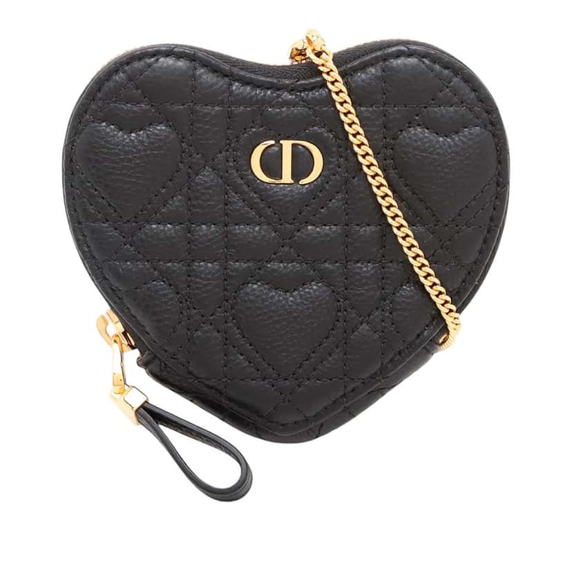 Dior DiorAmour Calfskin Cannage Caro Heart Pouch With Chain Black Leather Very good condition - Front View