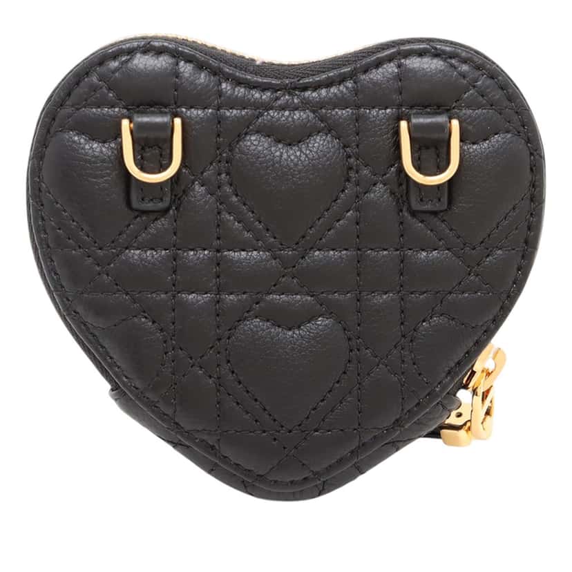 Dior DiorAmour Calfskin Cannage Caro Heart Pouch With Chain Black Leather Very good condition - Back View