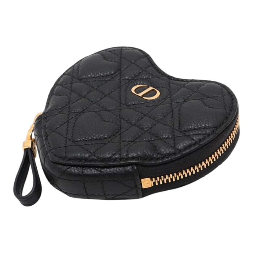 Dior DiorAmour Calfskin Cannage Caro Heart Pouch With Chain Black Leather Very good condition - Model View