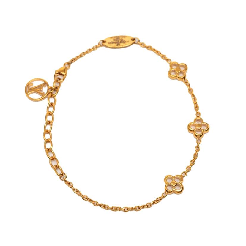 Louis Vuitton Gold Plated Monogram Flower Bracelet Gold Metal Very good condition - Front View