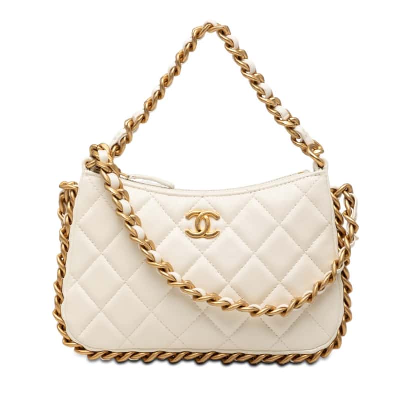 Chanel CC Quilted Lambskin Trendy Chain Around Hobo White Leather Very good condition - Front View