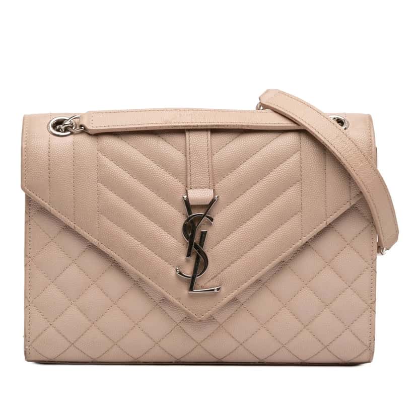 Saint Laurent Medium Grain De Poudre Triquilt Monogram Envelope Bag Brown Leather Very good condition - Front View