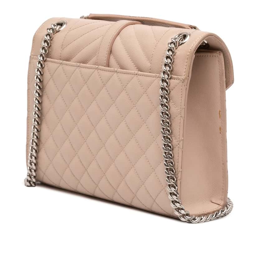 Saint Laurent Medium Grain De Poudre Triquilt Monogram Envelope Bag Brown Leather Very good condition - Back View