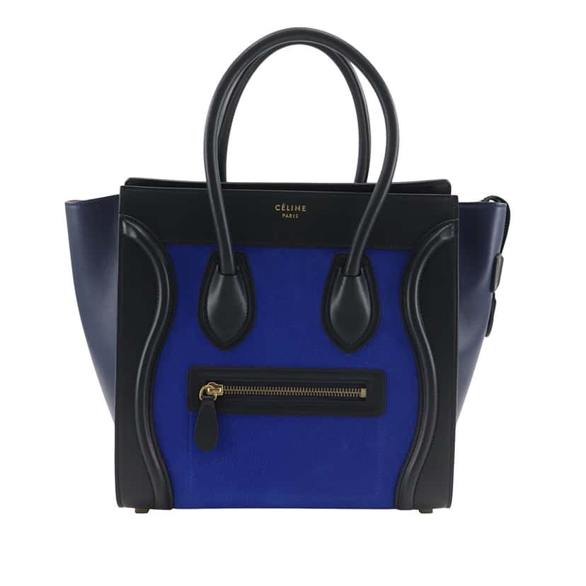 Celine Micro Tricolor Nubuck and Calfskin Luggage Tote Blue Leather Very good condition - Front View