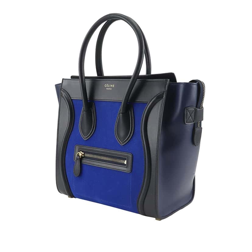 Celine Micro Tricolor Nubuck and Calfskin Luggage Tote Blue Leather Very good condition - Back View