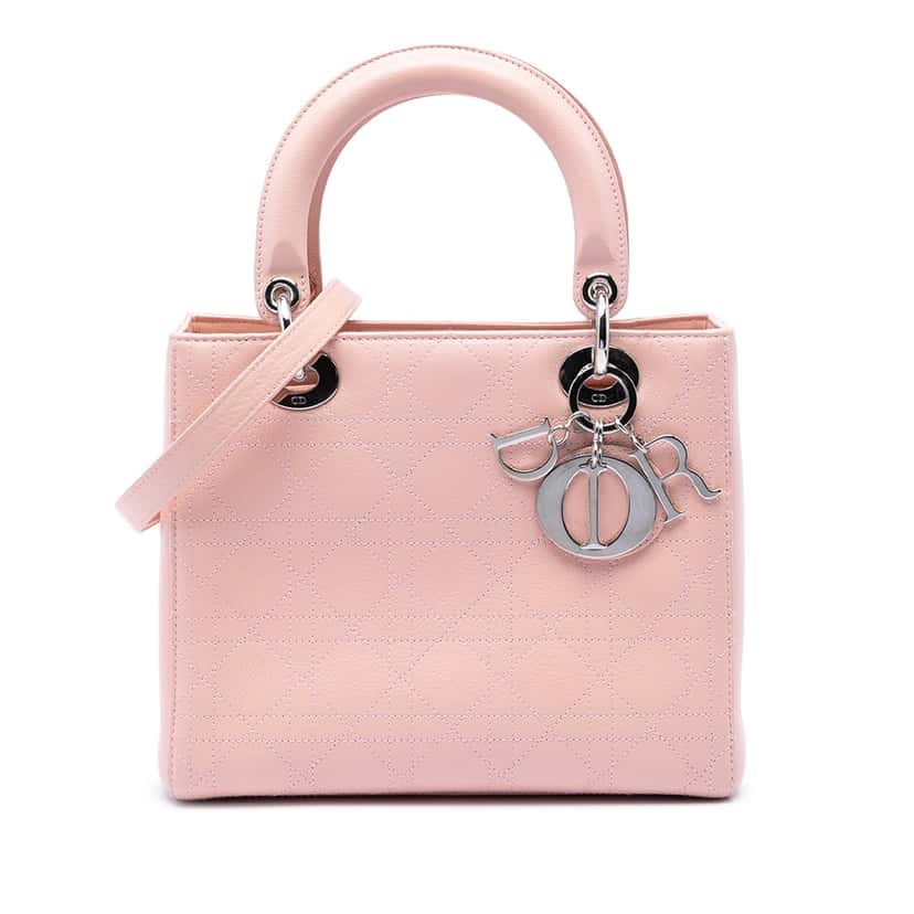 Dior Medium Calfskin Cannage Stitched Lady Dior Pink Leather Very good condition - Front View