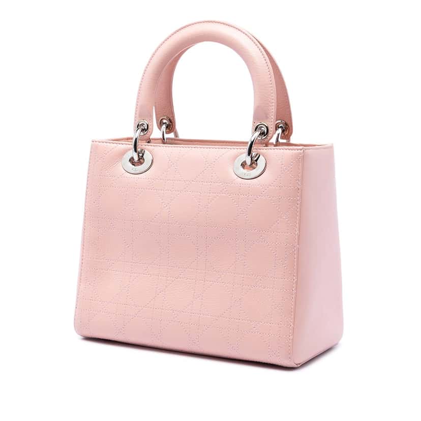 Dior Medium Calfskin Cannage Stitched Lady Dior Pink Leather Very good condition - Back View