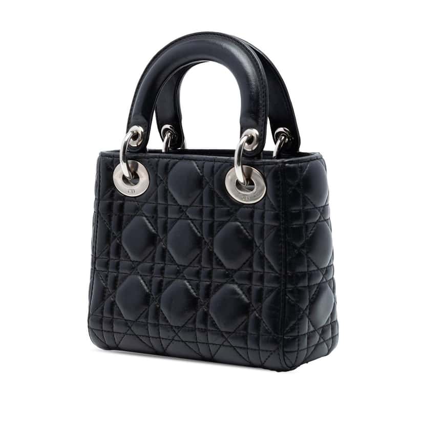 Dior Mini Lambskin Cannage Lady Dior Black Leather Very good condition - Back View