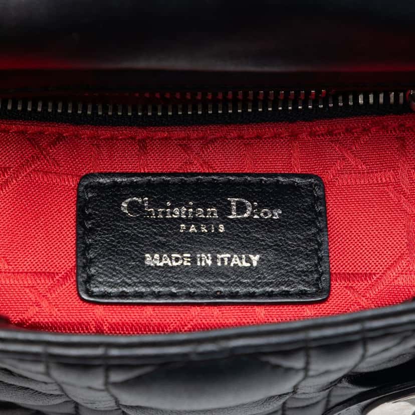 Dior Mini Lambskin Cannage Lady Dior Black Leather Very good condition - Box View