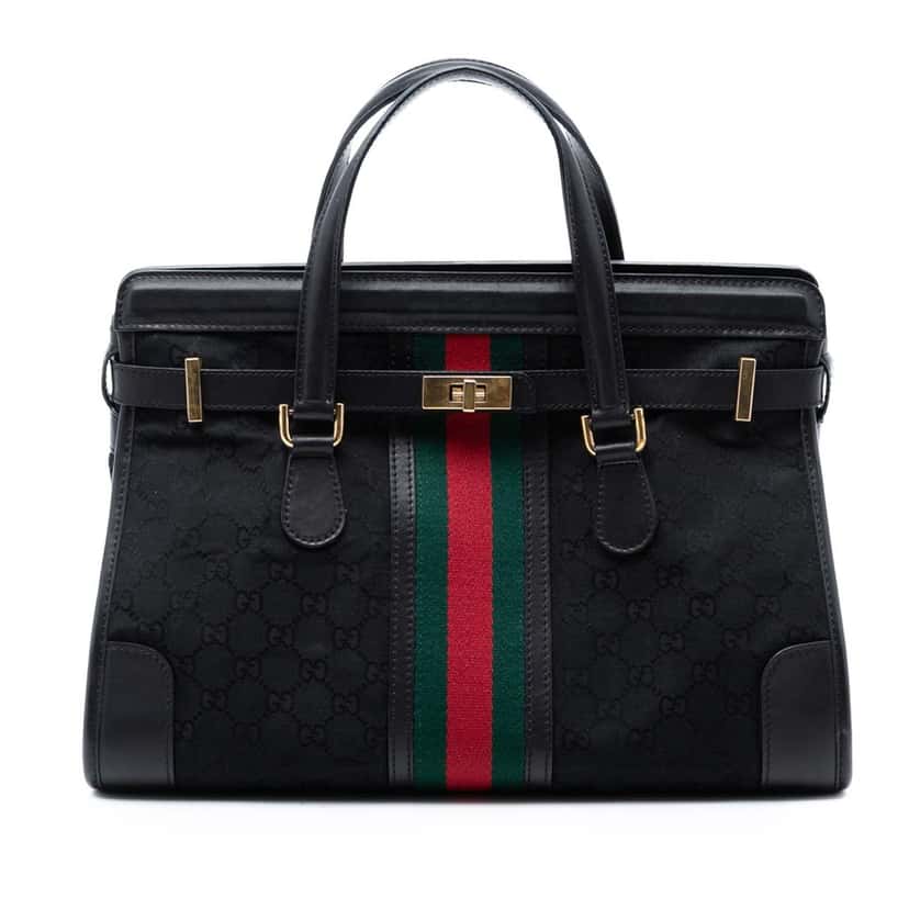 Gucci GG Canvas Web Satchel Black Very good condition - Front View