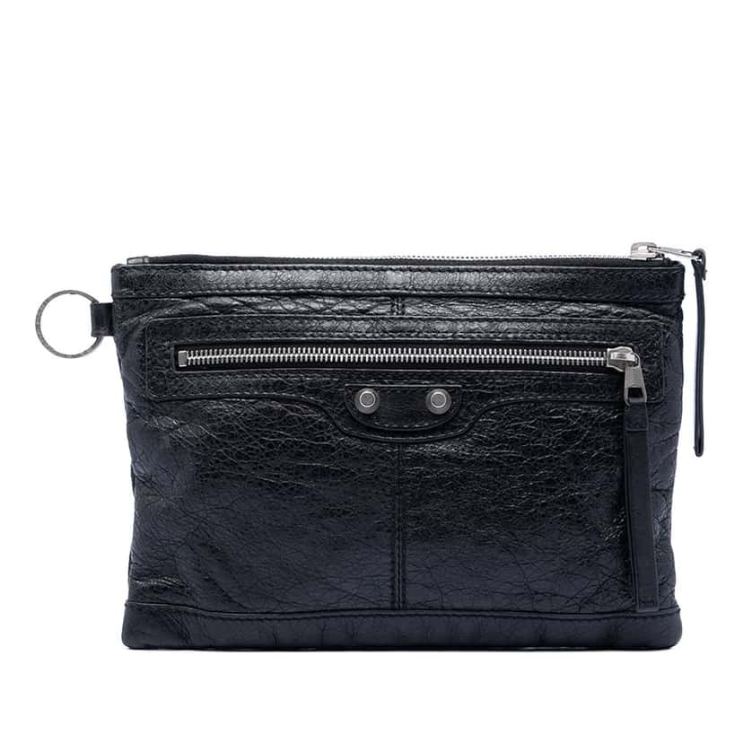 Balenciaga Lambskin Motocross Classic Clip S Clutch Black Leather Very good condition - Front View