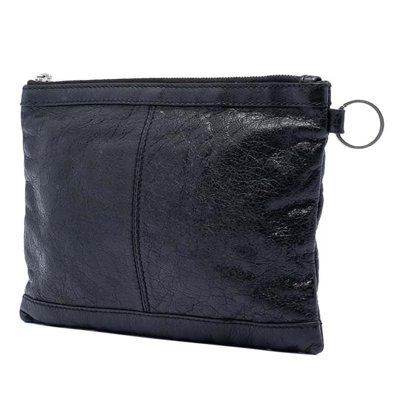 Balenciaga Lambskin Motocross Classic Clip S Clutch Black Leather Very good condition - Back View