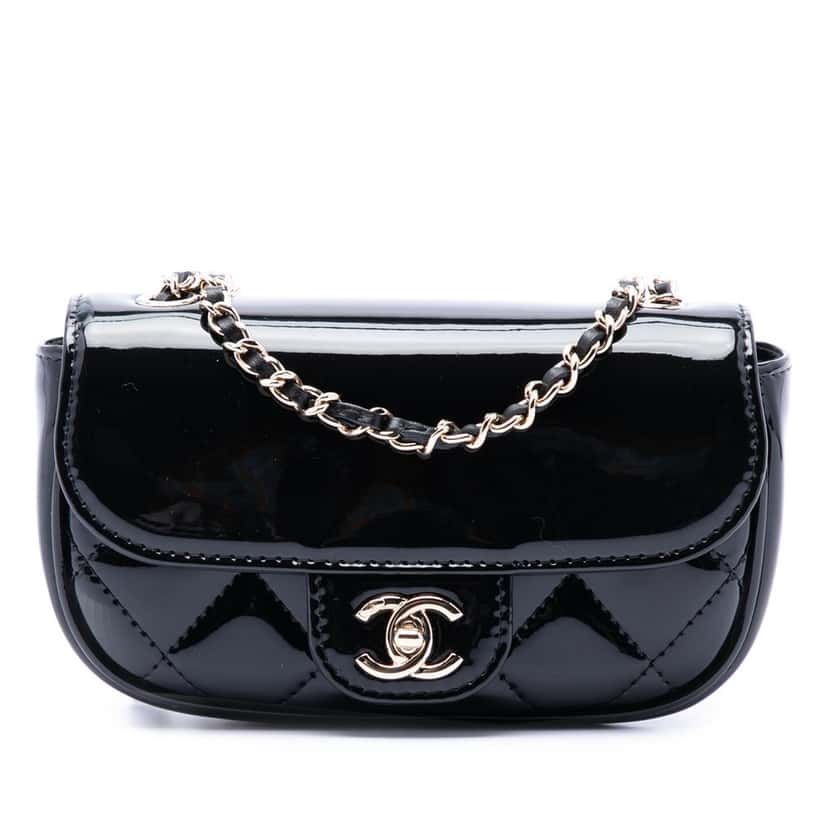 Chanel Mini CC Quilted Patent Single Flap Black Leather Very good condition - Front View