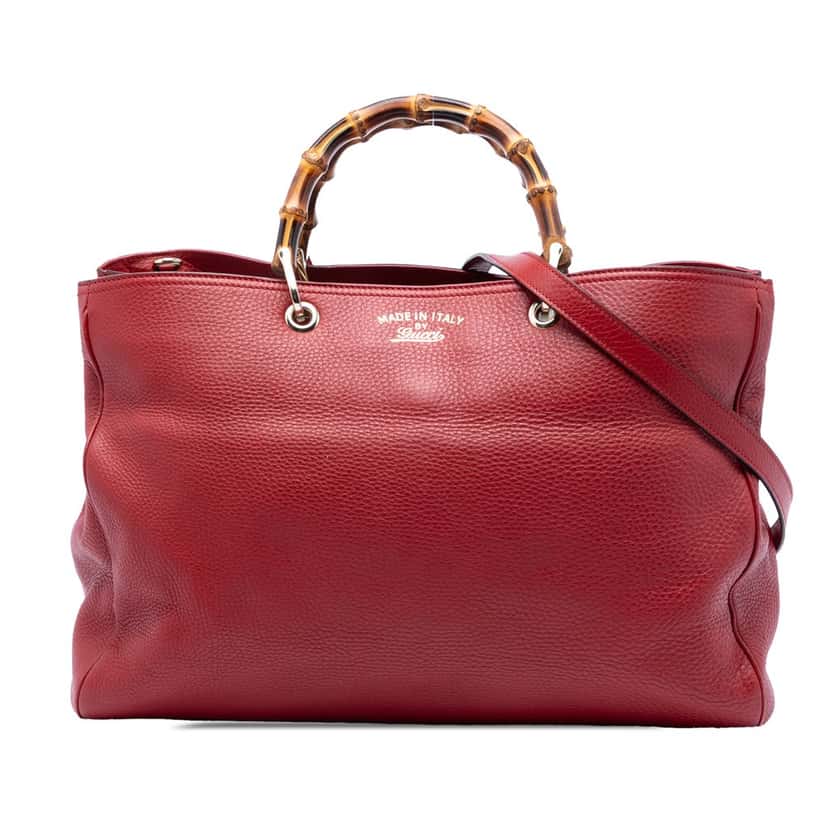 Gucci Large Calfskin Bamboo Shopper Satchel Red Leather Very good condition - Front View
