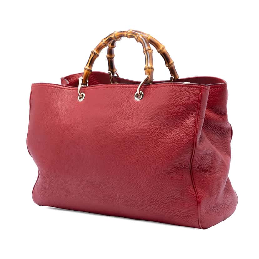 Gucci Large Calfskin Bamboo Shopper Satchel Red Leather Very good condition - Back View