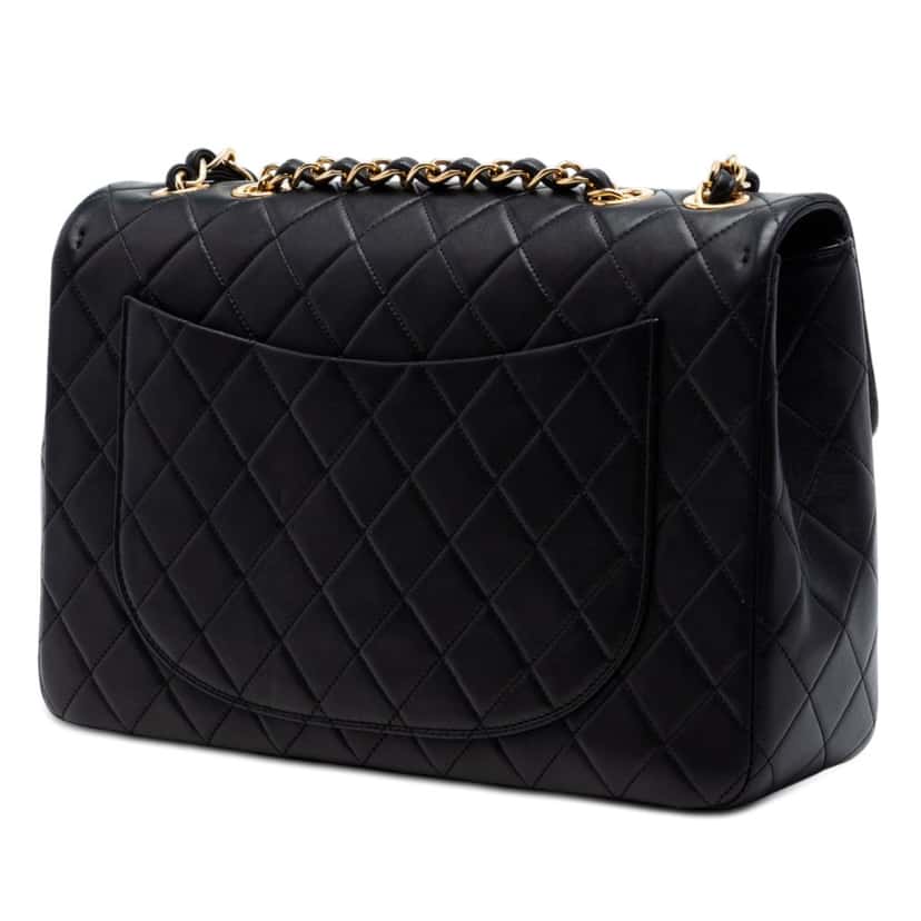 Chanel Maxi XL Classic Lambskin Single Flap Black Leather Very good condition - Back View