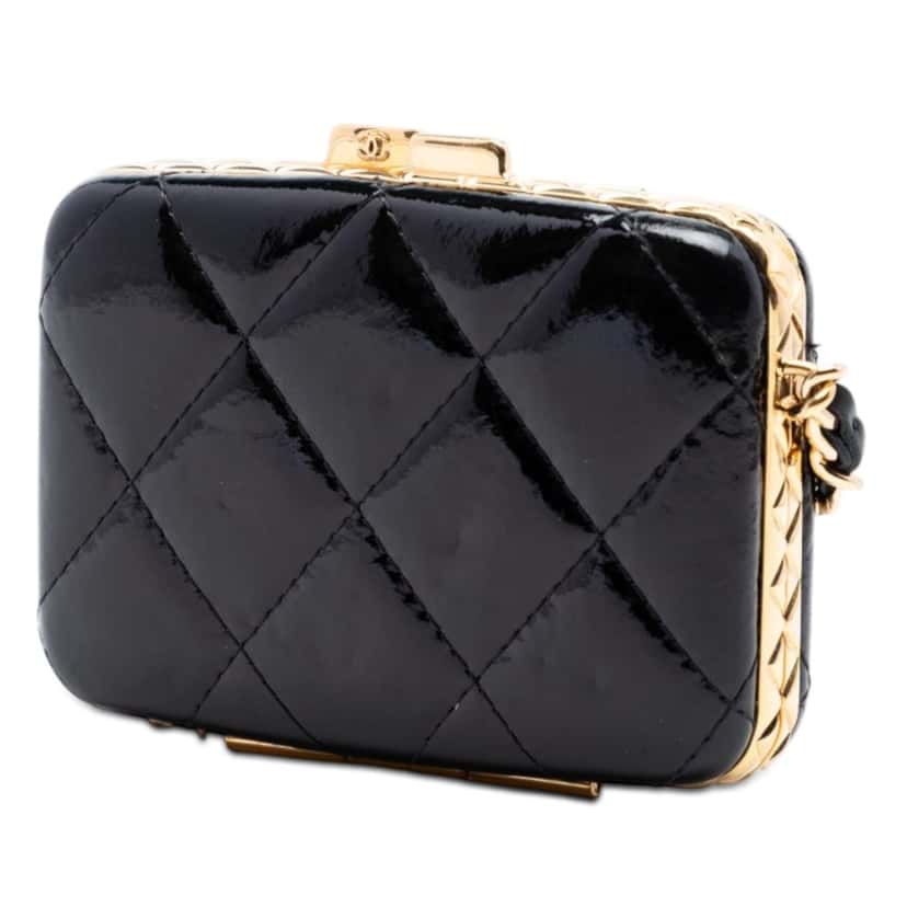 Chanel Small Glazed Goatskin Box With Chain Black Leather Very good condition - Back View