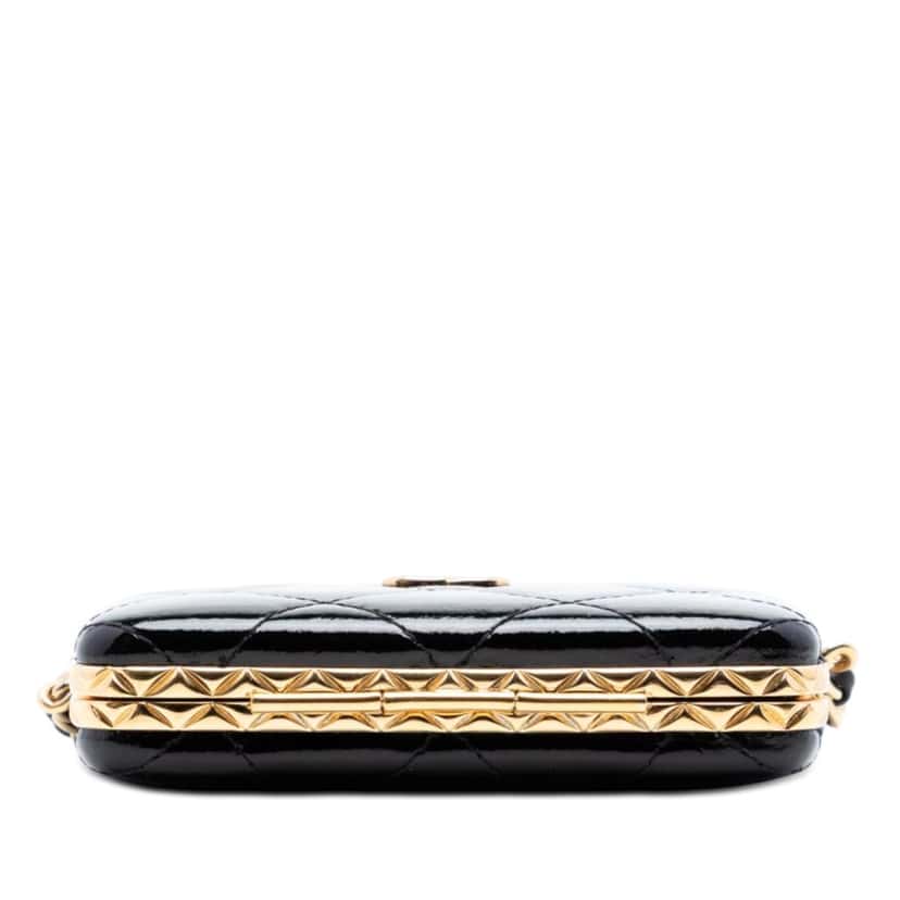 Chanel Small Glazed Goatskin Box With Chain Black Leather Very good condition - Inside View