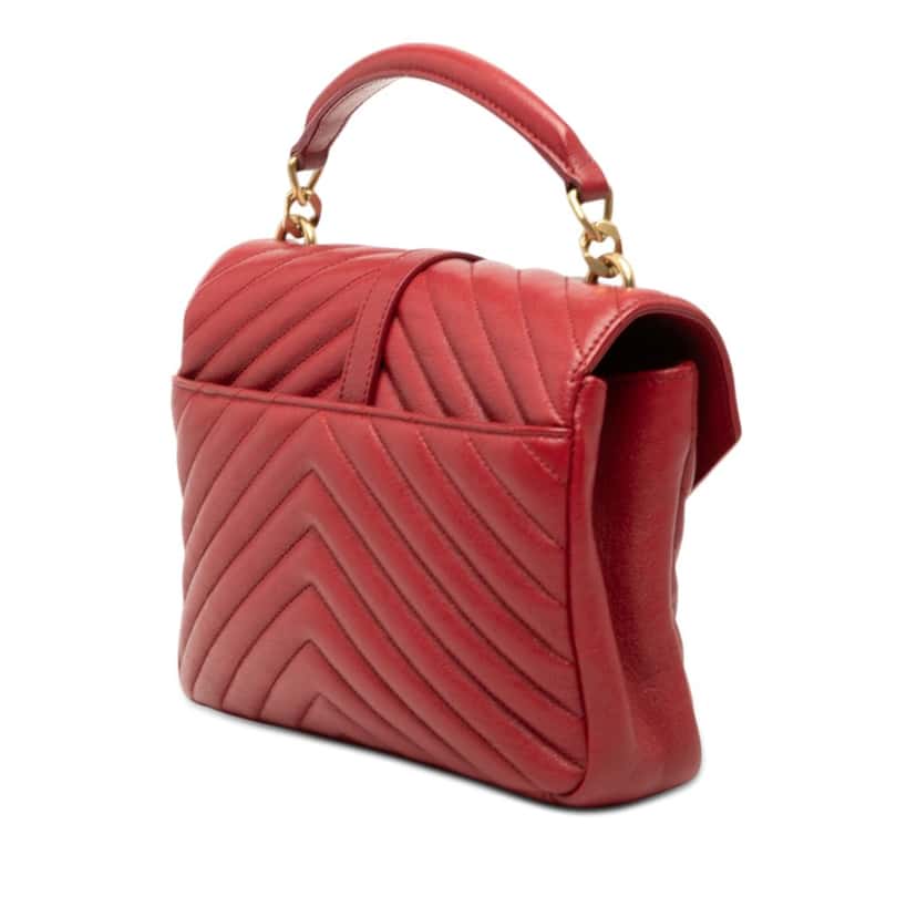 Saint Laurent Medium Chevron Sheepskin Monogram College Satchel Red Leather Very good condition - Back View