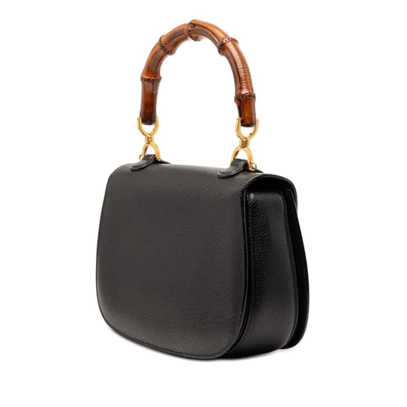 Gucci Small Grained Calfskin Bamboo Night Black Leather Very good condition - Back View